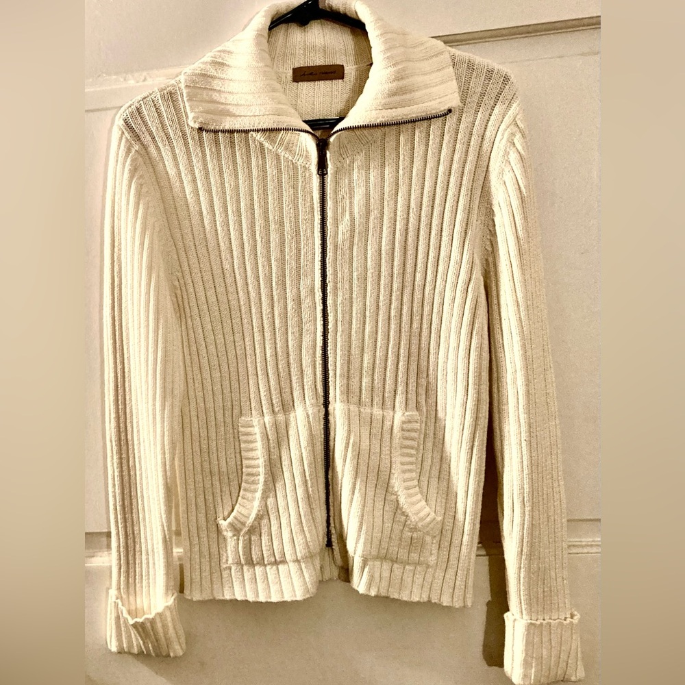 ie relaxed Cottony Creamy White Ribbed Zip-Up Spring Cardigan - Picture 10 of 10